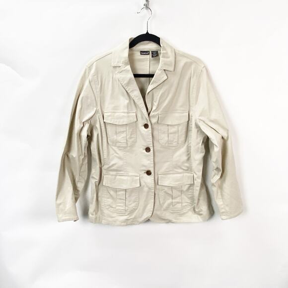 2/$30 North Crest Plus 1X Women's Beige Cotton Collar Button Front Jacket - Picture 3 of 9